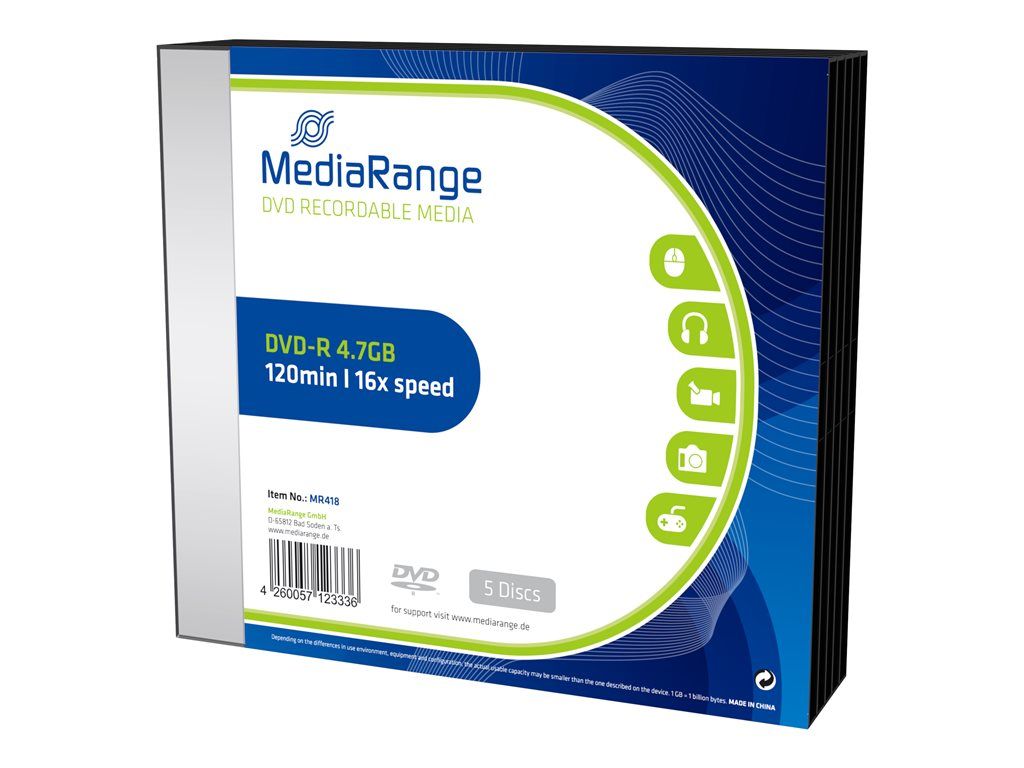 MediaRange 5x DVD-R 4.7GB (120min) 16x Slim Case