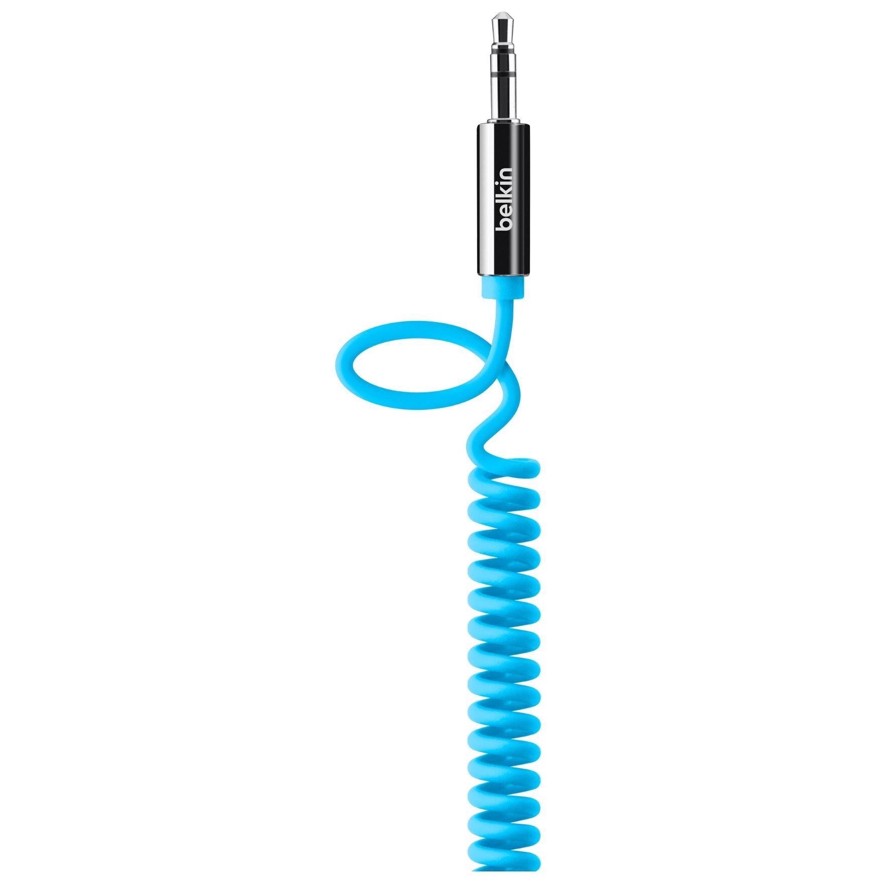 Cable Belkin enrollado MIXIT - Cable de audio - Mini jack 3.5mm macho a macho - 1.8m - Azul