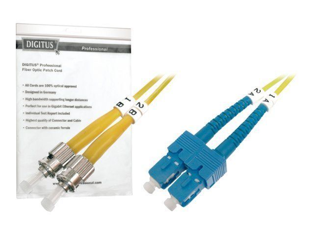 Digitus 3m Optical Fiber Cable, ST to SC, 9/125µm, OS1, Halogen-Free, Yellow