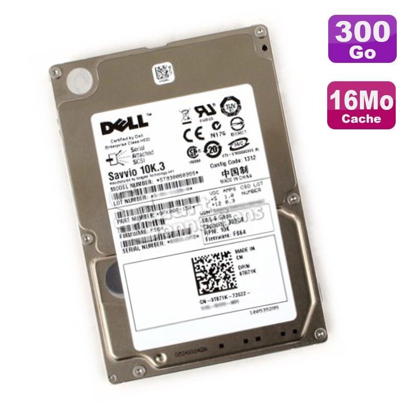 Disque dur serveur Dell Savvio 10K.3 2,5'' SAS - 300 Go, 10 000 tr/min, 16 Mo de cache