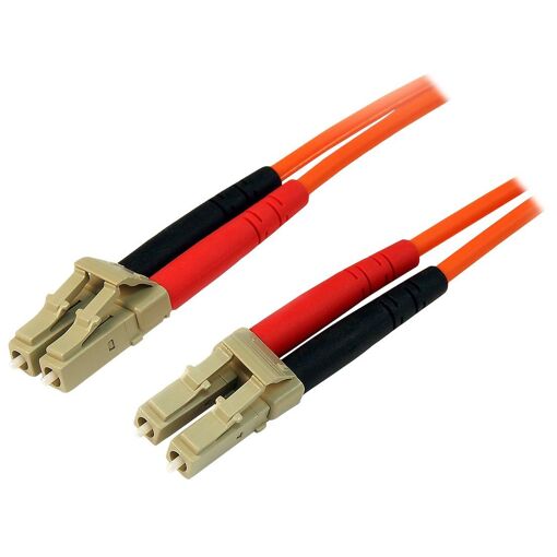 Cable óptico StarTech duplex multimodo de 2 metros, LC a LC, LSZH, Naranja