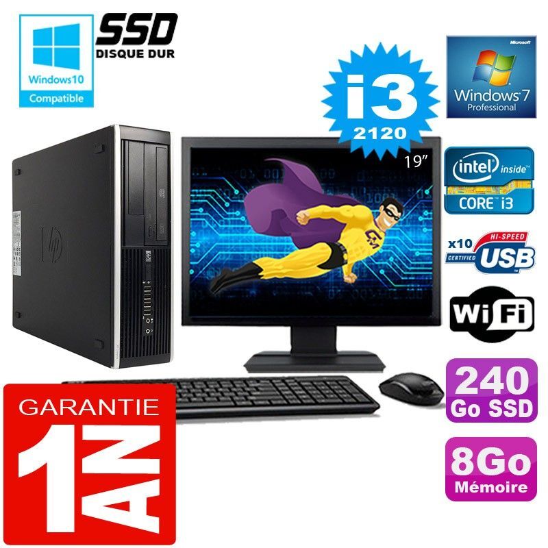 HP Compaq 8300 SFF Desktop PC - Core i3-2120, 8GB RAM, 240GB SSD, WiFi, Windows 7 Pro