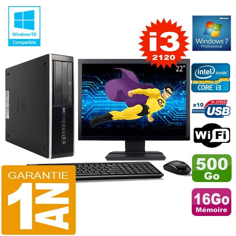 HP Compaq Elite 8300 SFF Desktop PC - Core i3-2120, 16GB RAM, 500GB SSD, WiFi, Windows 7 Pro