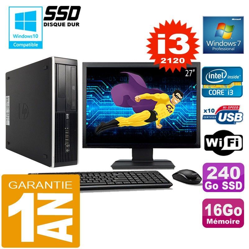 HP Compaq 8300 SFF Desktop PC - Core i3-2120, 16GB RAM, 240GB SSD, WiFi, Windows 7 Pro