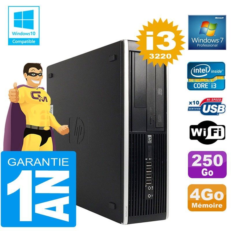 HP Compaq Elite 8300 SFF Desktop PC - Core i3-3220, 4GB RAM, 250GB HDD, DVD Drive, WiFi, Windows 7 Pro