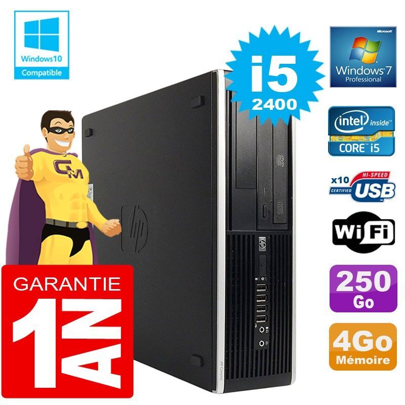 HP Compaq Elite 8300 SFF Desktop PC - Core i5-2400, 4GB RAM, 250GB HDD, DVD Drive, WiFi, Windows 7 Pro
