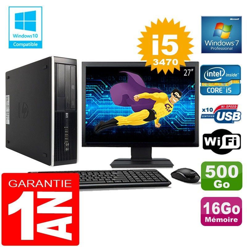 HP Compaq Elite 8300 SFF Desktop PC - Core i5-3470, 16GB RAM, 500GB HDD, WiFi, Windows 7 Pro