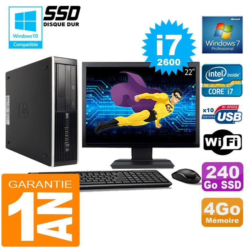 HP Compaq Elite 8300 SFF Desktop PC - Core i7-2600, 4GB RAM, 240GB SSD, WiFi, Windows 7 Pro
