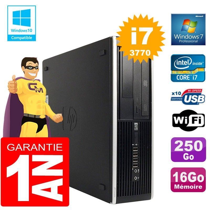 HP Compaq Elite 8300 SFF Desktop PC - Core i7-3770, 16GB RAM, 250GB SSD, DVD Burner, WiFi, Windows 7 Pro