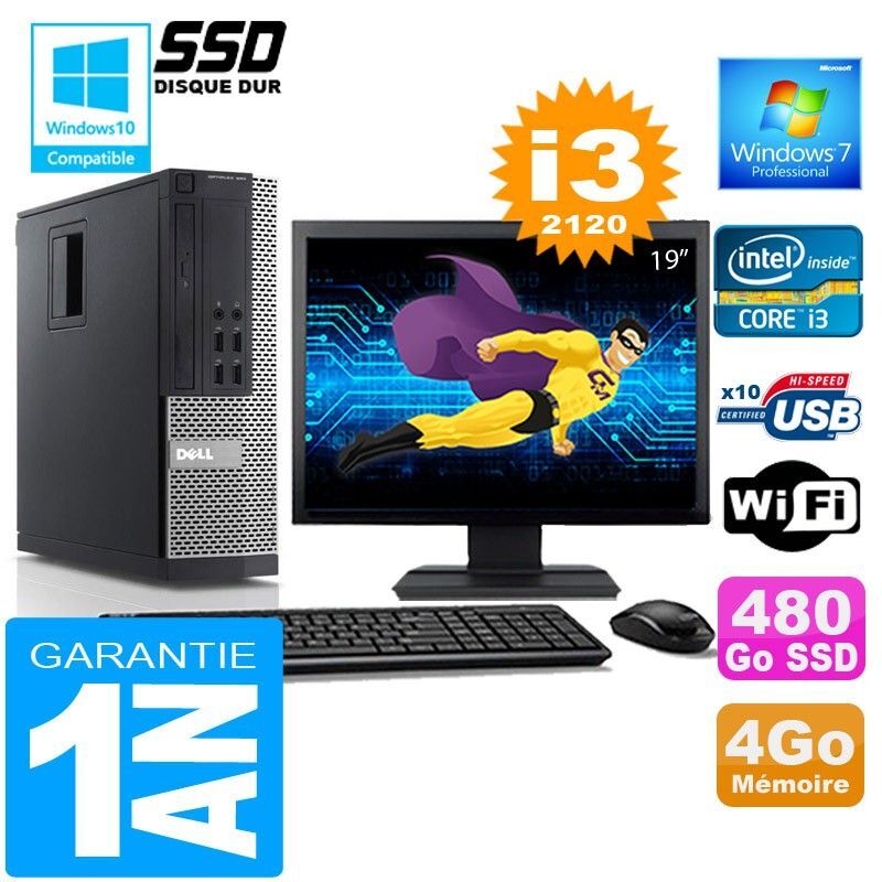 Dell 990 SFF Computer - Core i3-2120, 4GB RAM, 480GB SSD, WiFi, Windows 7 Pro