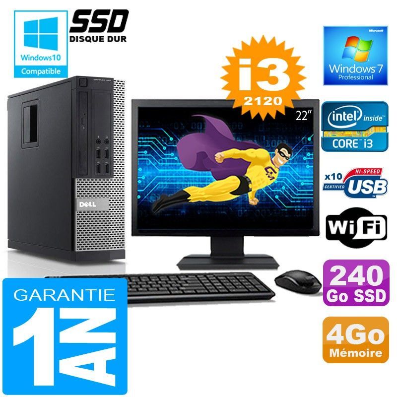 Dell 990 SFF Desktop - Core i3-2120, 4GB RAM, 240GB SSD, WiFi, Windows 7 Pro
