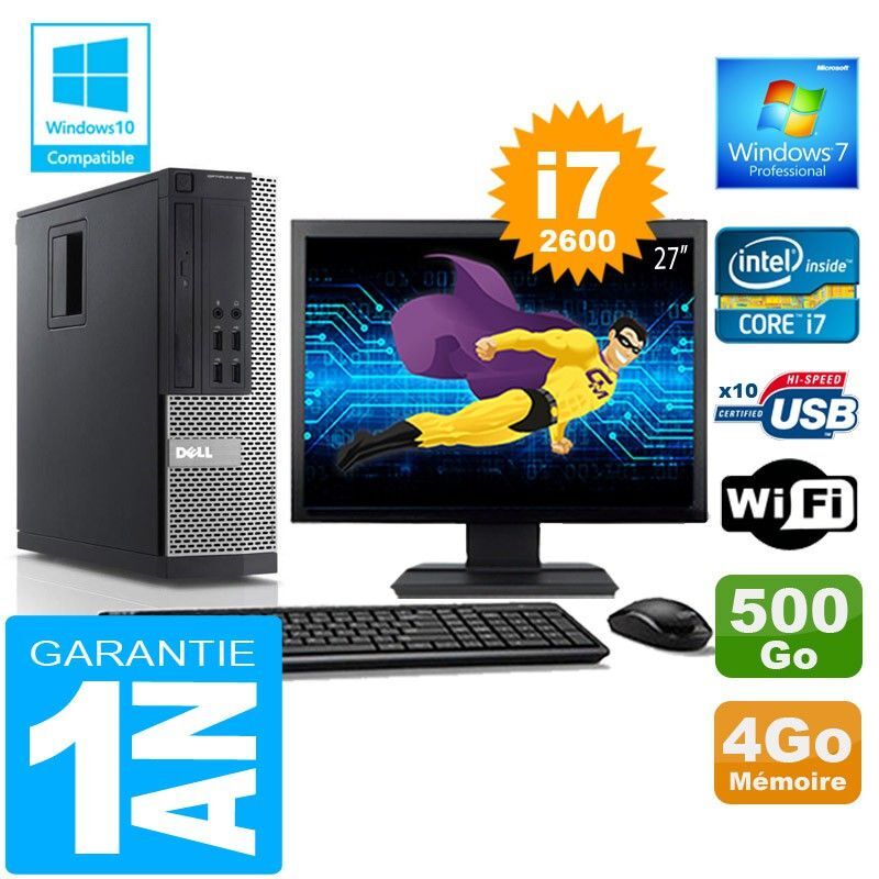 Dell 990 SFF Desktop - Core i7, 4GB RAM, 500GB HDD, WiFi, Windows 7 Pro