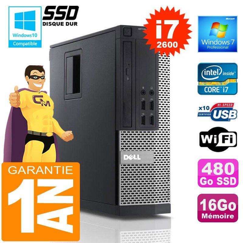 Dell 990 SFF PC - Core i7, 16GB RAM, 480GB SSD, WiFi, Windows 7 Pro