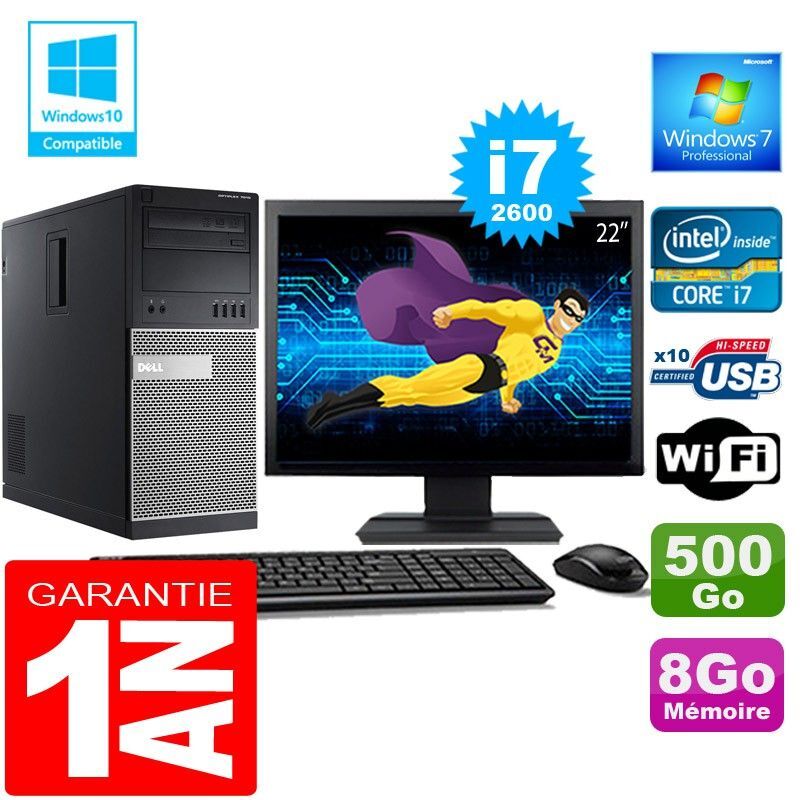 Dell 7010 MT Desktop PC - Core i7-2600, 8GB RAM, 500GB HDD, WiFi, Windows 7 Pro