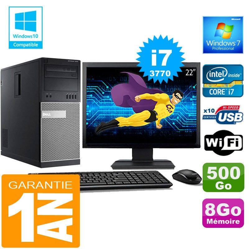 Dell 7010 MT Tower - Core i7-3770, 8GB RAM, 500GB HDD, WiFi, Windows 7 Pro