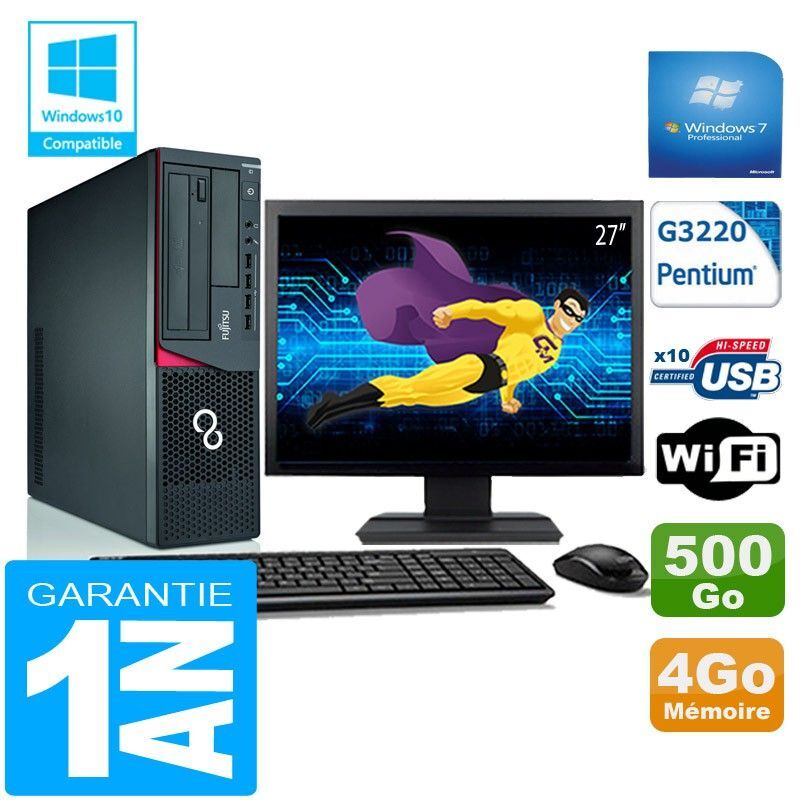 Fujitsu Esprimo E720 E85+ SFF Desktop PC - Intel Pentium G3220, 4GB RAM, 500GB HDD, WiFi, Windows 7 Pro