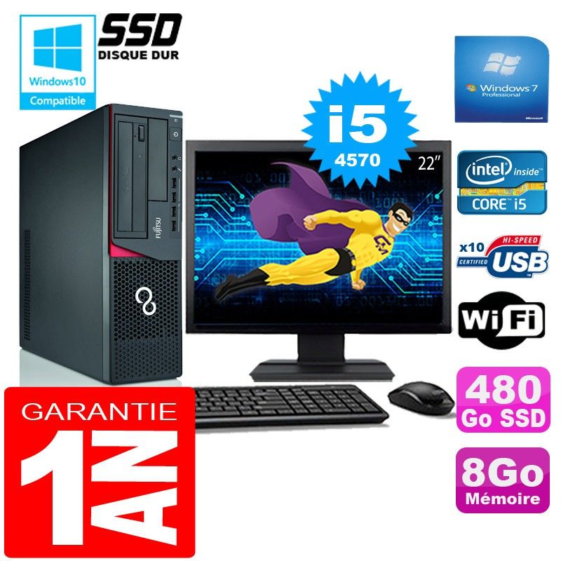 Fujitsu Esprimo E720 E85+ SFF Desktop PC - Intel Core i5-4570, 8GB RAM, 480GB SSD, WiFi, Windows 7 Pro