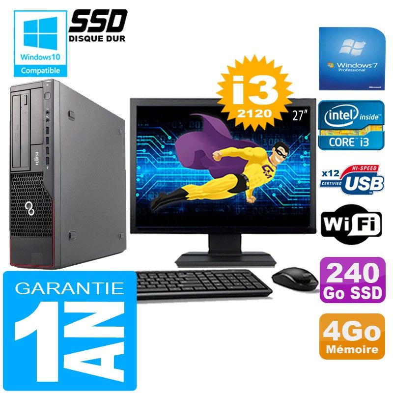 Fujitsu Esprimo E700 E90+ SFF Desktop PC - Intel Core i3-2120, 4GB RAM, 240GB SSD, WiFi, Windows 7 Pro