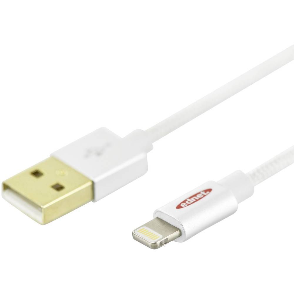Ednet Lightning Cable - 1m USB Male to Lightning Male - Double Shielded - Silver