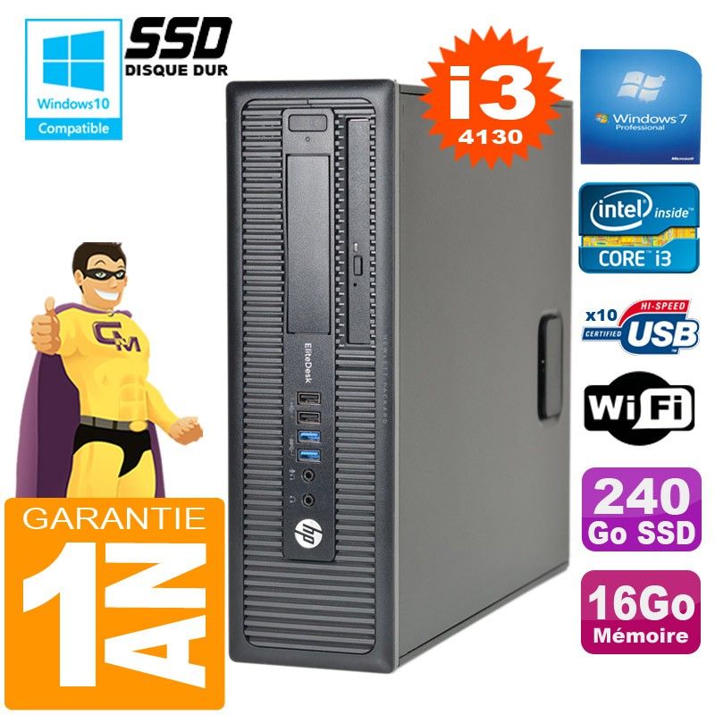 HP EliteDesk 800 G1 SFF Core i3-4130 16GB 240GB SSD DVD Burner WiFi Windows 7
