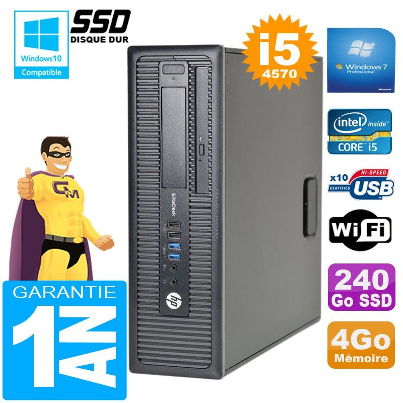 HP EliteDesk 800 G1 SFF Core i5-4570 4GB 240GB SSD DVD Burner WiFi Windows 7