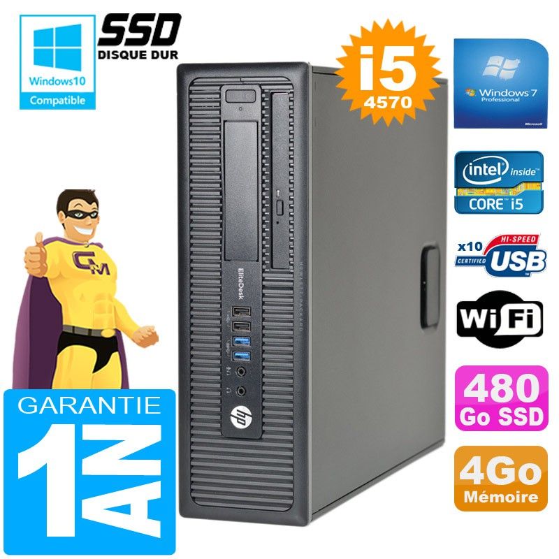 HP EliteDesk 800 G1 SFF Core i5-4570 4GB 480GB SSD DVD Drive WiFi Windows 7