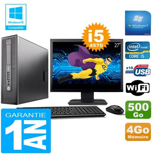 HP EliteDesk 800 G1 SFF Core i5-4570 4GB 500GB WiFi Windows 7 Pro 27" Monitor