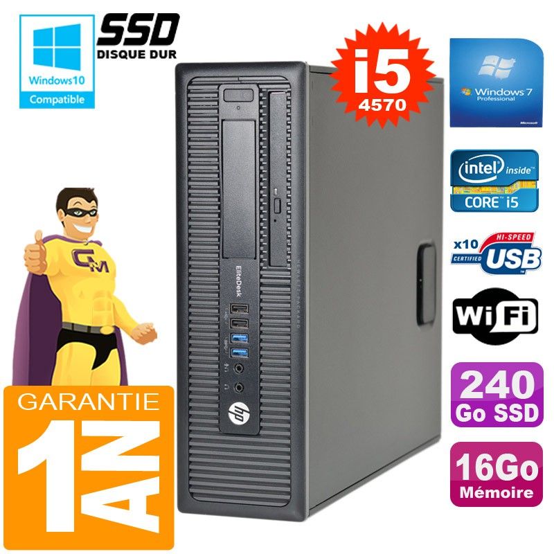 HP EliteDesk 800 G1 SFF Core i5-4570 16GB 240GB SSD DVD Burner WiFi Windows 7 PC