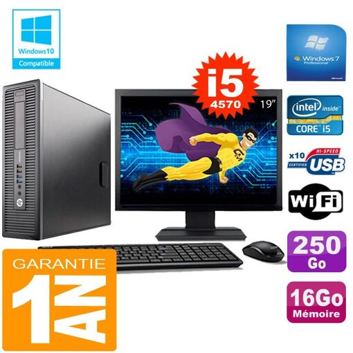 HP EliteDesk 800 G1 SFF Core i5-4570 16GB 250GB WiFi Windows 7 Screen 19