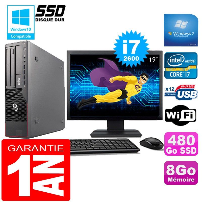Fujitsu Esprimo E700 E90+ SFF Desktop - Intel Core i7-2600, 8GB RAM, 480GB SSD, WiFi, Windows 7 Pro