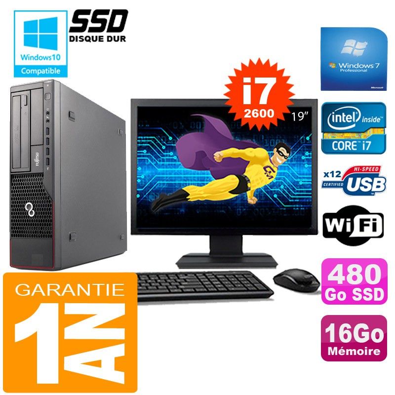 Fujitsu Esprimo E700 E90+ SFF Desktop - Intel Core i7-2600, 16GB RAM, 480GB SSD, WiFi, Windows 7 Pro