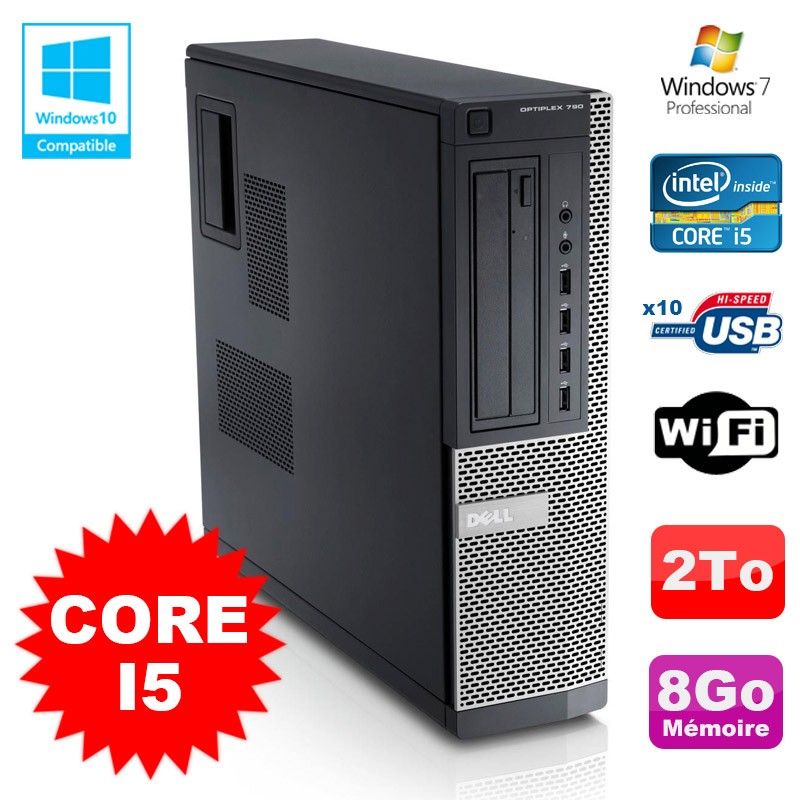 Dell Optiplex 790 DT Desktop PC - Intel Core i5-2400, 8GB RAM, 2TB HDD, DVD, WiFi, Windows 7