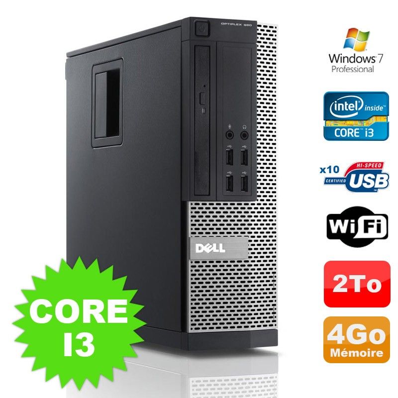 Dell Optiplex 990 SFF Desktop PC - Intel Core i3-2120, 4GB RAM, 2TB HDD, DVD Drive, WiFi, Windows 7 Pro