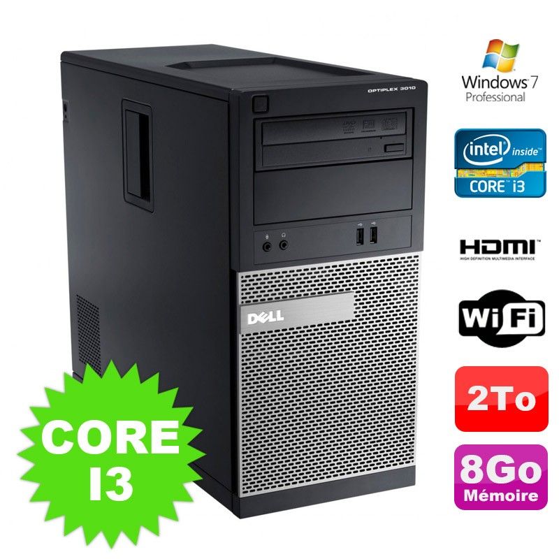 Dell Optiplex 3010 MT Desktop PC - Intel i3-2120, 8GB RAM, 2TB HDD, DVD Burner, HDMI, WiFi, Windows 7