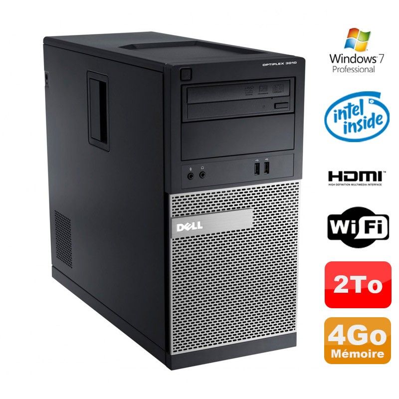 Dell Optiplex 3010 MT Desktop PC - Intel Pentium G2020, 4GB RAM, 2000GB HDD, DVD Burner, WiFi, Windows 7