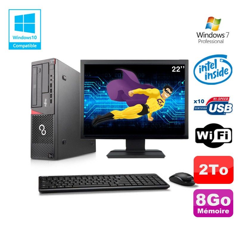 Fujitsu PC E720 with Intel Pentium G3220, 8GB RAM, 2TB HDD, DVD Burner, WiFi, Windows 7 Pro