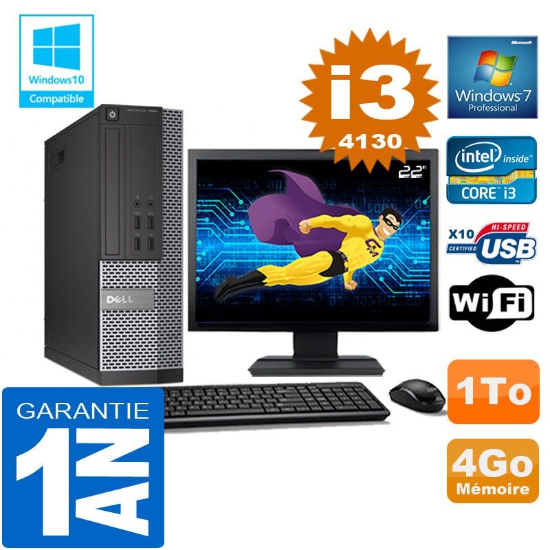 Dell 7020 SFF Desktop - Core i3-4130, 4GB RAM, 1TB HDD, WiFi, Windows 7 Pro