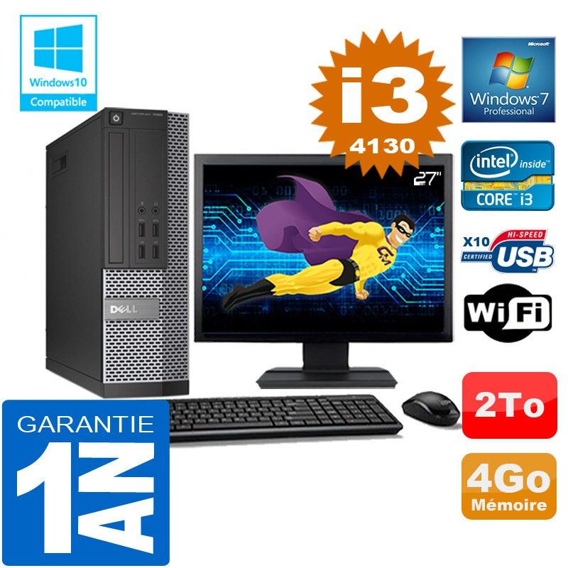 Dell 7020 SFF Desktop PC - Core i3, 4GB RAM, 2TB HDD, WiFi, Windows 7 Pro