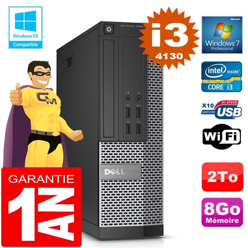 Dell 7020 SFF Desktop Computer - Intel Core i3-4130, 8GB RAM, 2TB HDD, DVD Writer, WiFi