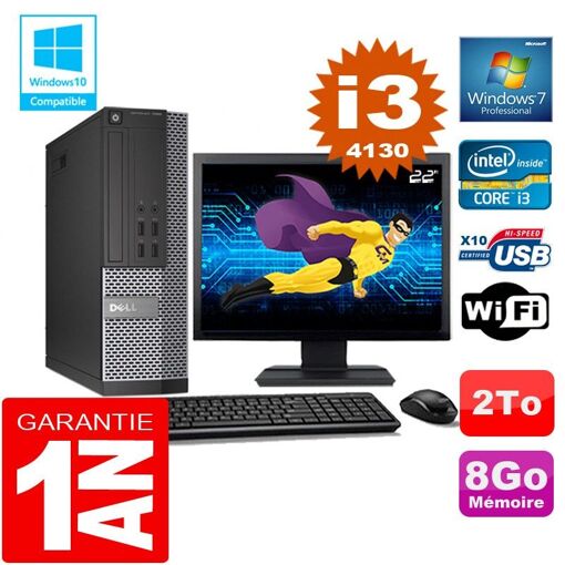Ordinateur de bureau Dell 7020 SFF - Intel Core i3-4130, 8 Go de RAM, 2 To HDD, WiFi, Windows 7 Professionnel