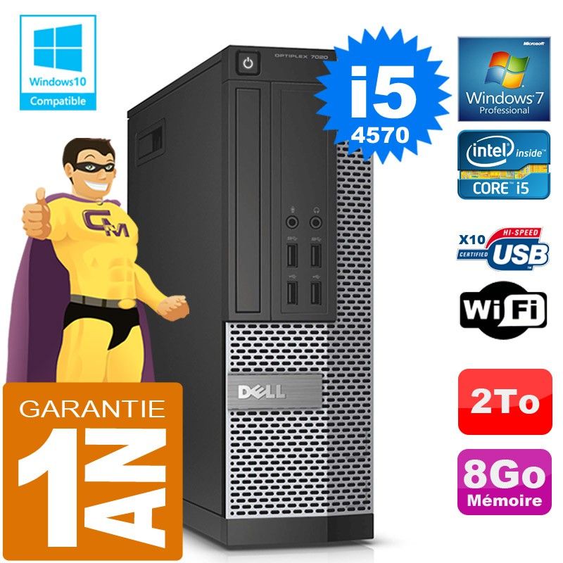 Dell 7020 SFF Desktop PC - Core i5-4570, 8GB RAM, 2TB Hard Drive, DVD Burner, WiFi