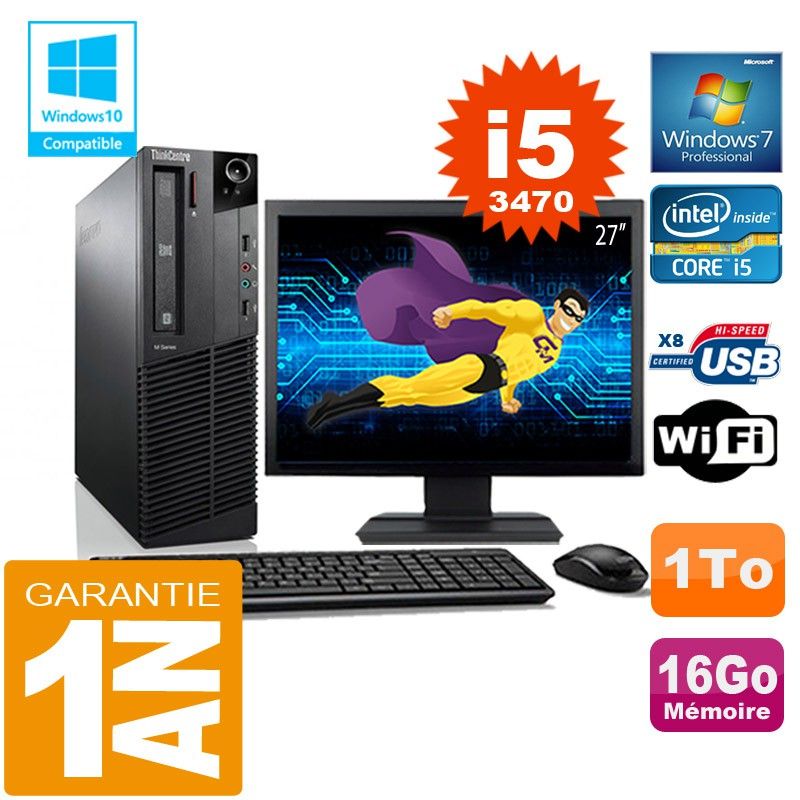 Lenovo M92p SFF Core i5-3470 16GB RAM 1TB HDD WiFi Windows 7 Pro 27" Screen All-in-One PC