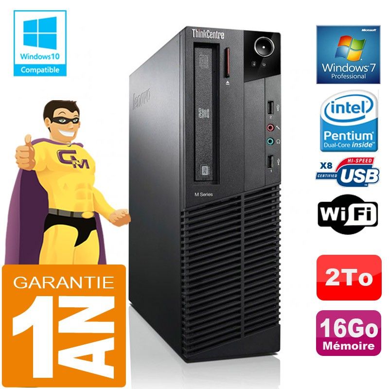 Lenovo M92p SFF Desktop Computer - Intel Pentium G630, 16GB RAM, 2TB HDD, DVD Burner, WiFi, Windows 7 Pro