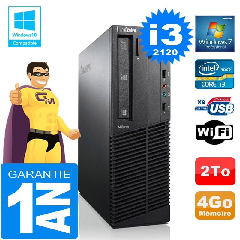 Lenovo M92p SFF Core i3-2120 4GB RAM 2TB HDD DVD Writer WiFi Windows 7