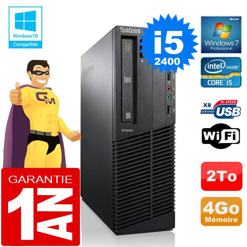 Lenovo M92p SFF Core i5-2400 4GB RAM 2TB Hard Drive DVD Burner WiFi Windows 7 PC