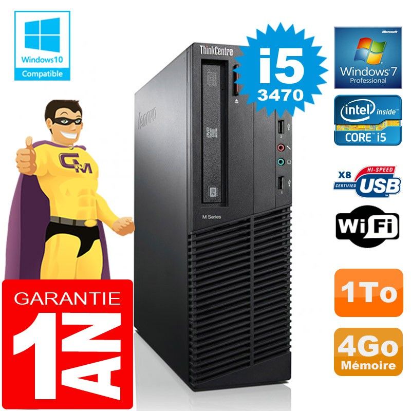 PC de escritorio Lenovo M92p SFF, Intel Core i5-3470, 4GB RAM, 1TB HDD, Grabadora de DVD, WiFi, Windows 7 Pro