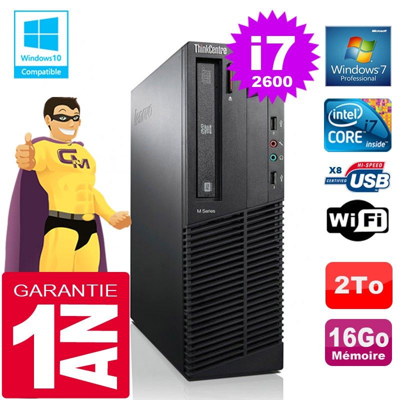 PC de escritorio Lenovo M92p SFF, Intel Core i7-2600, 16GB RAM, 2TB HDD, Grabadora de DVD, WiFi, Windows 7 Pro
