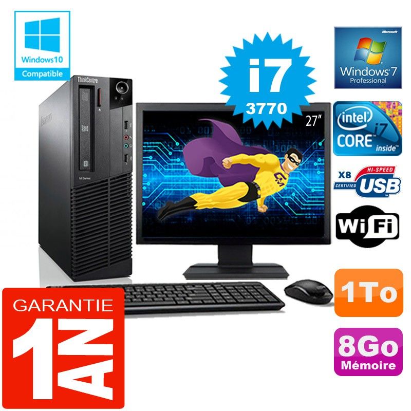Lenovo M92p SFF Core i7-3770 8GB RAM 1TB HDD WiFi Windows 7 Pro 27" Screen All-in-One PC