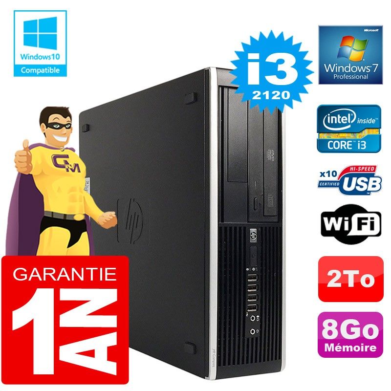 HP Compaq Elite 8300 SFF Desktop PC - Core i3-2120, 8GB RAM, 2TB HDD, DVD Burner, WiFi, Windows 7 Pro