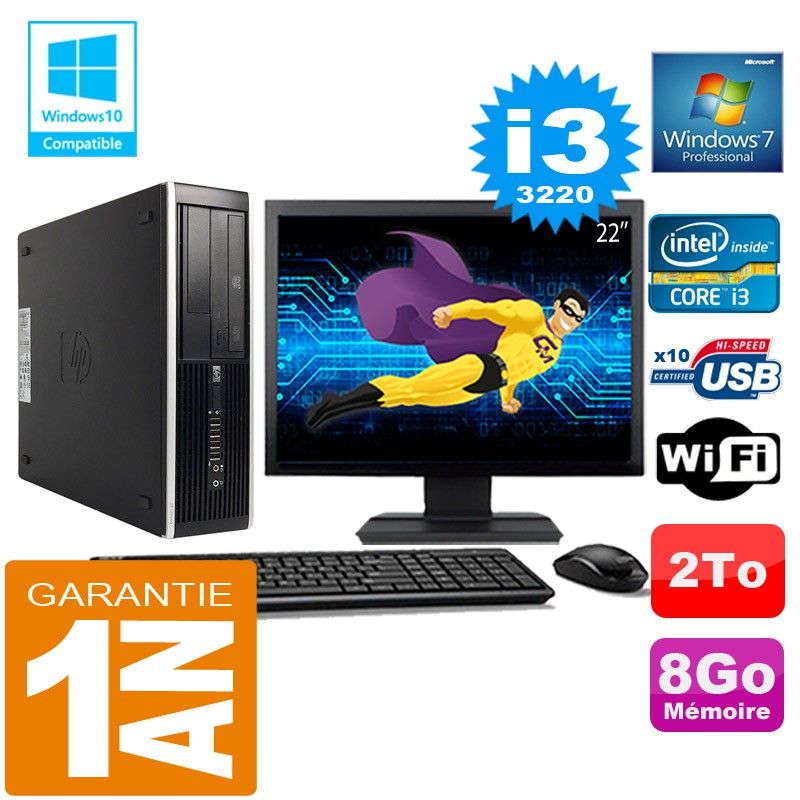 HP Compaq Elite 8300 SFF Desktop PC - Core i3-3220, 8GB RAM, 2TB HDD, WiFi, Windows 7 Pro